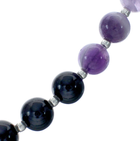 Sterling Silver Onyx Amethyst Multicolor Bead Necklace X10296